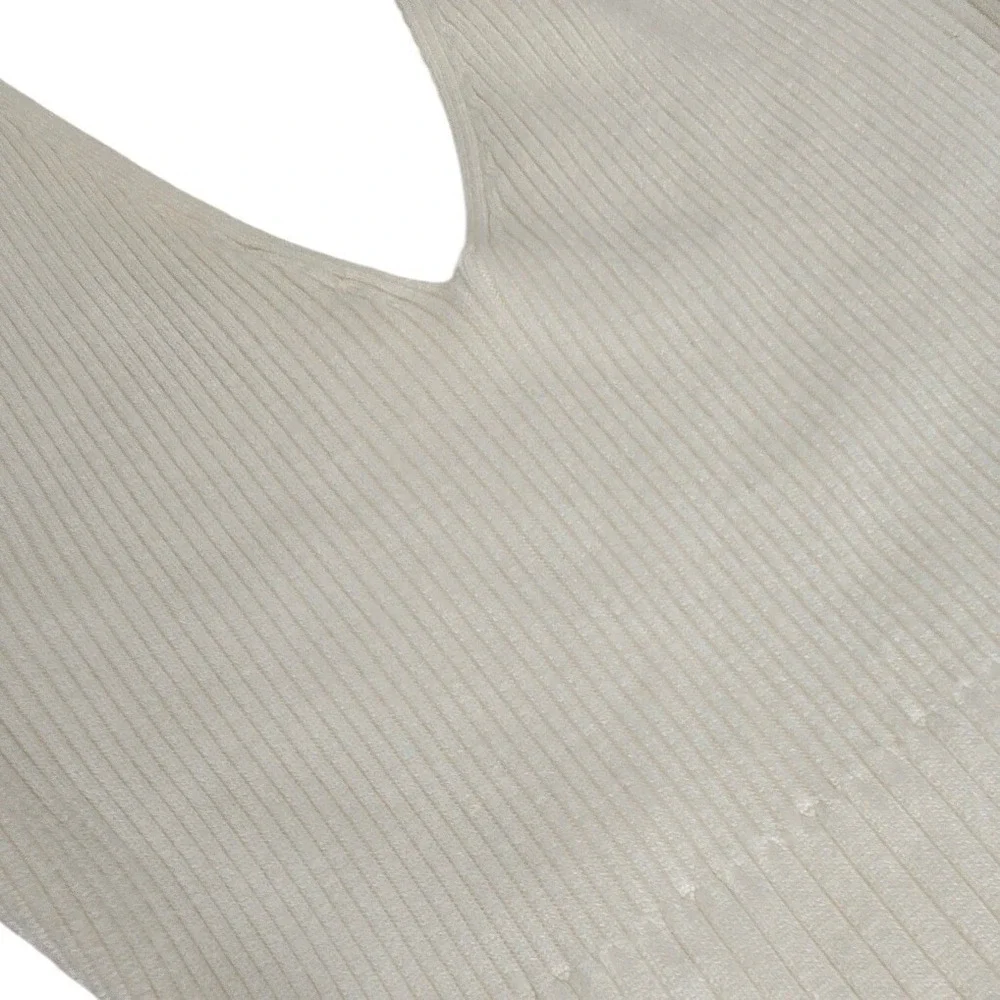Abercrombie & Fitch Womens‎ Cream Ribbed Knit V-Neck Short Sleeve Bodysuit rib L